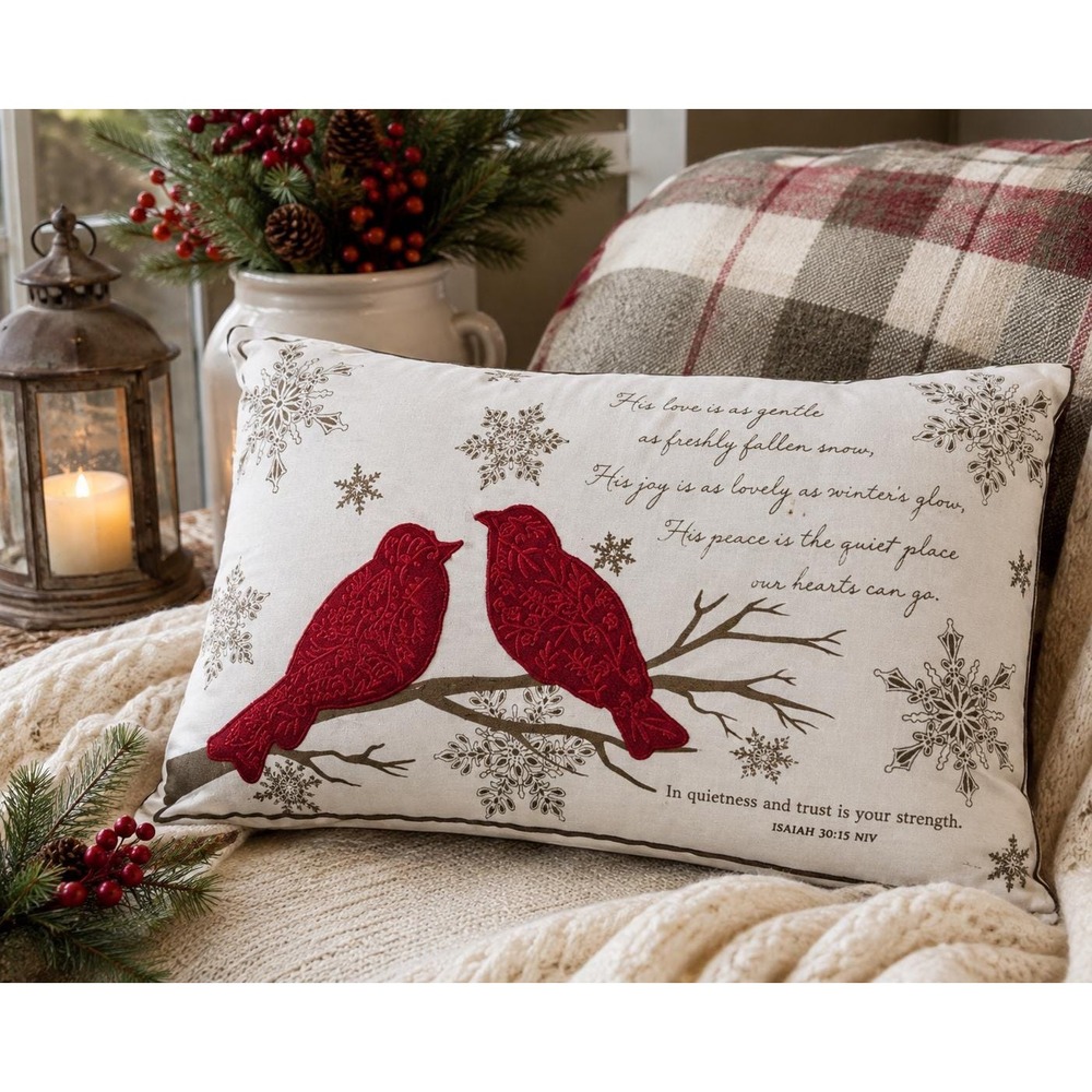 Paid Of 2 Red Cardinals Loss Of Loved One 18 X 12 Pillow Isiah 30:15 "Strength"*